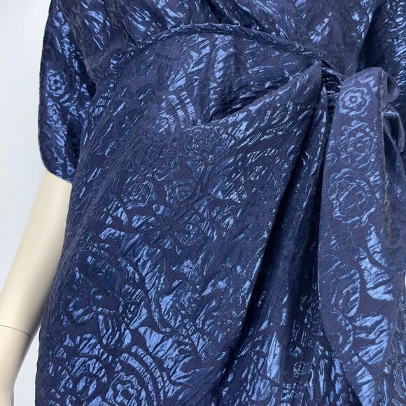 ETRO 2480$ NWT Wrap-effect Metallic Cloqué Floral Ruched Dress Royal blue IT 40 - Picture 10 of 16